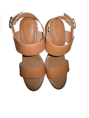 Women’s Tan Double-Strap Ankle Buckle Sandals